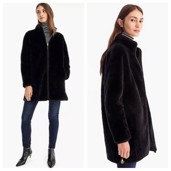 J. Crew Black Teddy Sherpa Coat Sz Small - Picture 2 of 13